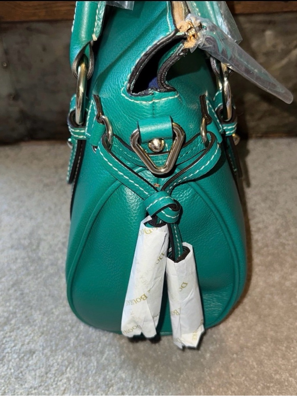 NWT Dooney & Bourke Kelly Green Sorrento Satchel 30 with strap - Picture 5 of 8